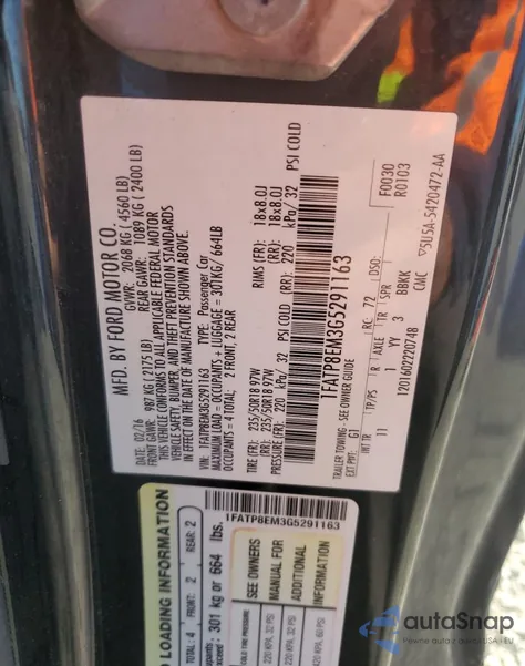 2016 Ford Mustang из США, поврежденный, VIN 1FATP8EM3G5291163